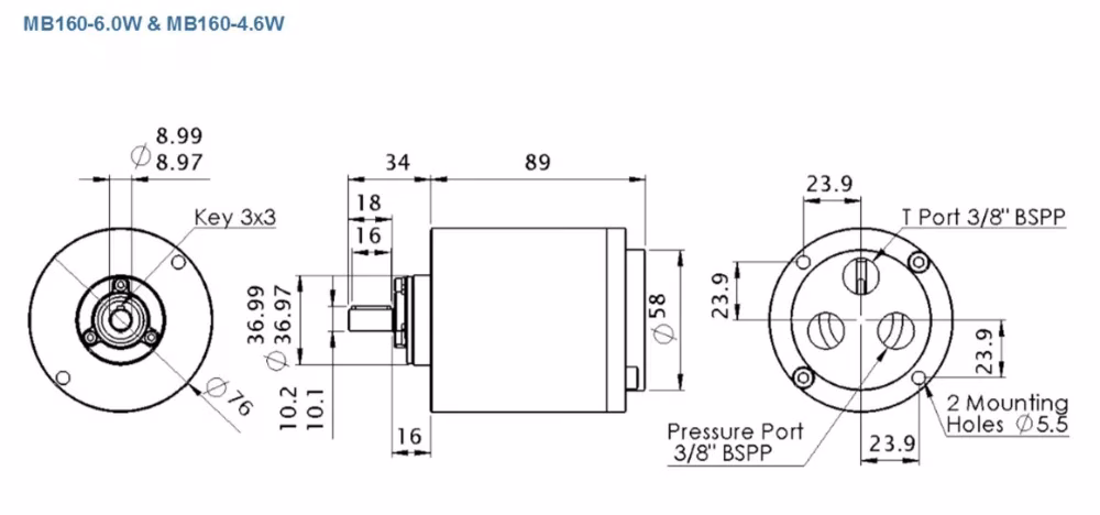 mb16060w Janus motor dimensions drawing