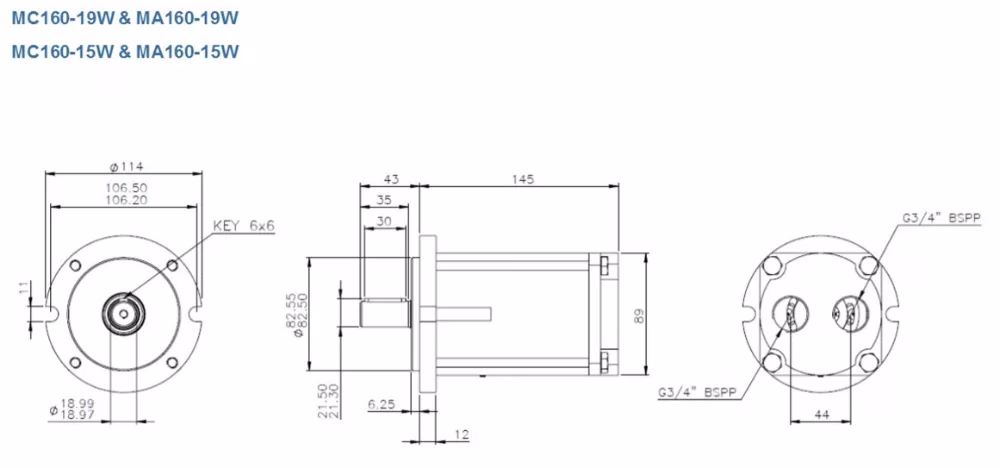 mc16015w Janus motor dimensions drawing