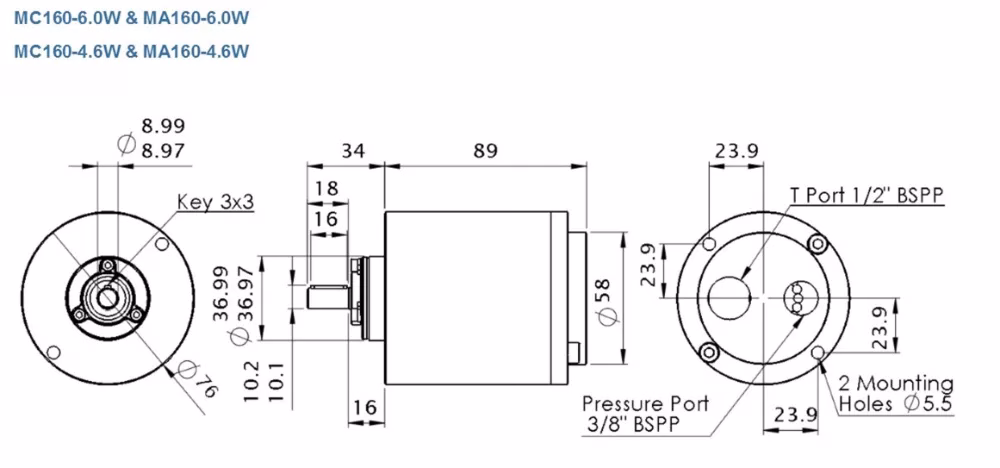 mc16060w Janus motor dimensions drawing