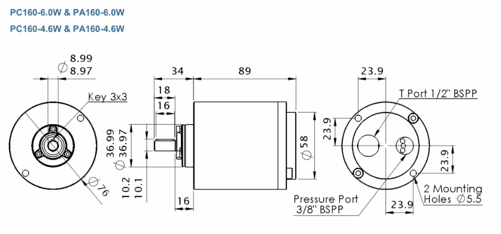 pc16060w Janus pump dimensions drawing